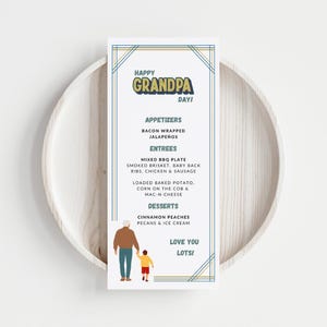 Opa Day Menüvorlage Bearbeitbares Menü Großvater Tag Ereignis Benutzerdefinierte Gastronomie Party Druckbare Speisekarte Großeltern DIY Menü Platzkarte