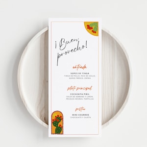 Buen Provecho Diseño de Menu Fiesta de Nopal Decoración Fiestas Imprimible Evento Cena Menú Editable Plantilla Carta para Restaurante