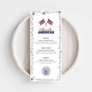 Amerikanische Bürgerschaft Menüvorlage Bearbeitbar offiziell amerikanische Party benutzerdefiniertebor Party USA Party druckbare Speisekarte US-Bürger-Platzkarte