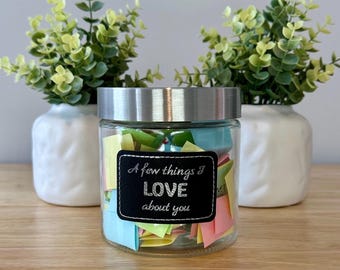 Memories Jar - Romantic Gift, Anniversy Gift, Love Notes Jar, Boyfriend, Girlfriend, Memory Jar. Blank Notes Included!