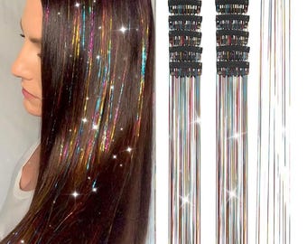 Clip-In Lametta Verlängerungen - 52 cm Regenbogen Glitzer Fee Haarschmuck