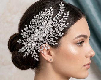 Tocado nupcial de diamantes de imitación, accesorio de boda plateado, enredadera de hojas de cristal, joyería elegante