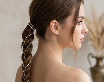 Silberne Rhinestone-Quasten-Haarketten-Klips, dekorativer Kopfschmuck für Zöpfe, Party-Frisuren