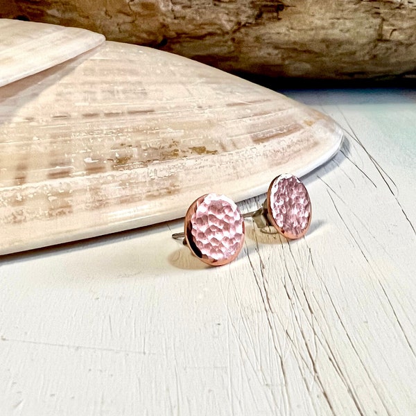 Small Hammered Raw Copper Studs with Stainless Steal Posts. Minimalist Posts. Pure Copper Studs. Rustic Studs. Hammered Copper Earrings.