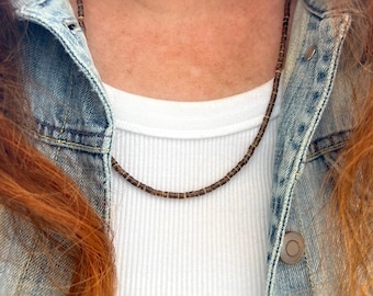 Tiny Coconut Shell Heishi Necklace. 7 Colors! Custom Length & Adjustable. Dainty, Summer, Surfer, Layering Necklace. For Men and Women.