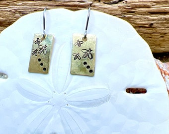 Hand Stamped & Textured Bee Earrings. Stainless Steel Earwires. Nature, Bees, Pollinators, Flowers, Garden Lovers Earrings!