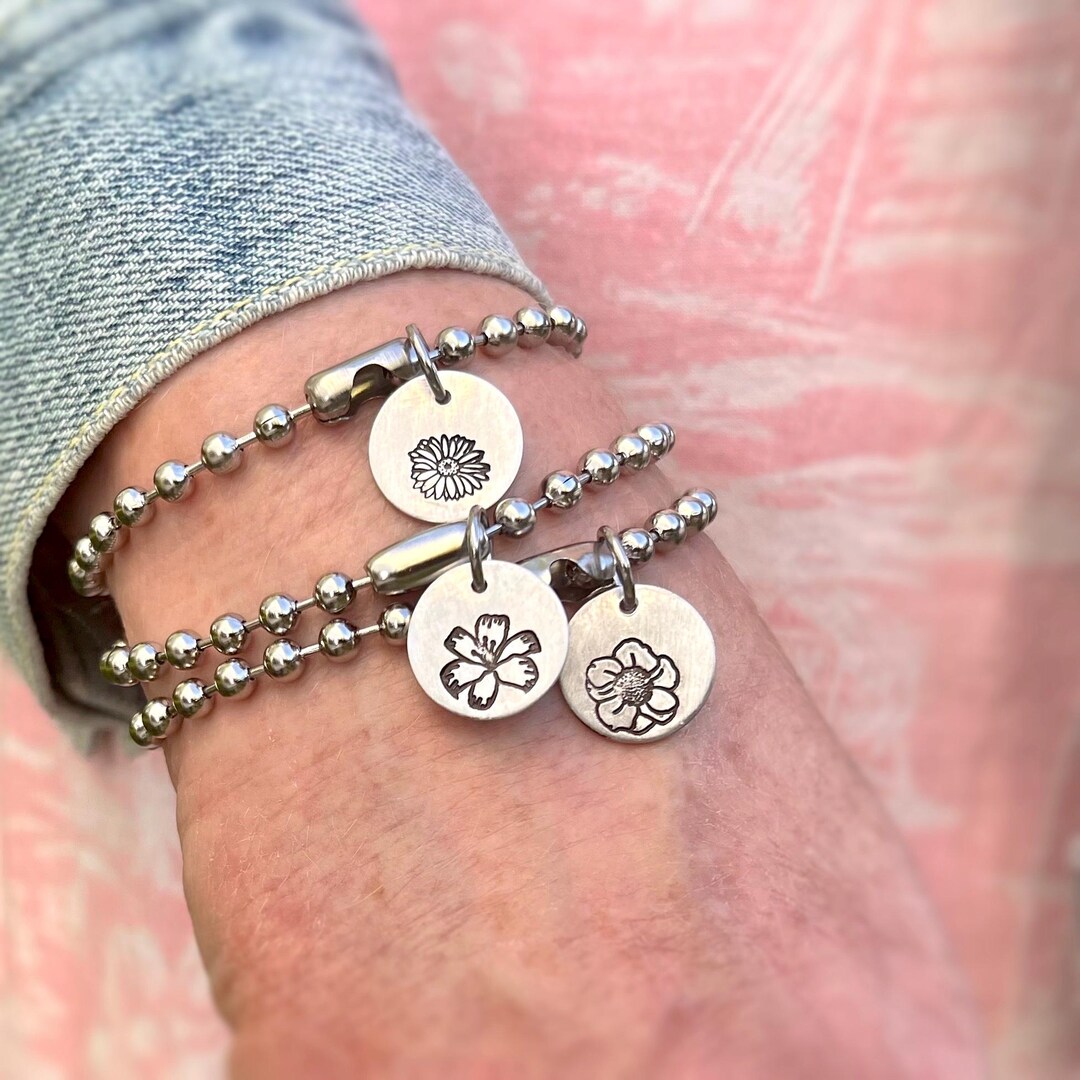 Spring Blooms Charm & Stainless Steel Ball Chain Bracelets With Chunky ...