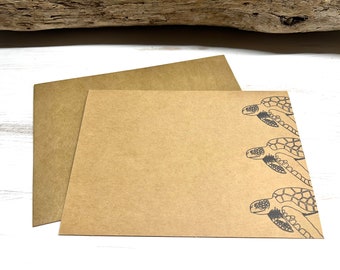 Hand Stamped Sea Turtle Card. Large 5x7 Card Made with Archival Ink and Kraft Paper. Gift Wrapping Add On. Blank Greeting Card.