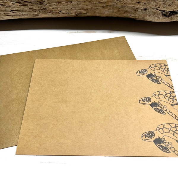 Hand Stamped Sea Turtle Card. Large 5x7 Card Made with Archival Ink and Kraft Paper. Gift Wrapping Add On. Blank Greeting Card.