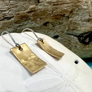 Made and Ready to Ship Little Lightly Hammered Brass Earrings with Stainless Steel Earwires. Small, Lightweight, Minimalist Earrings. image 3