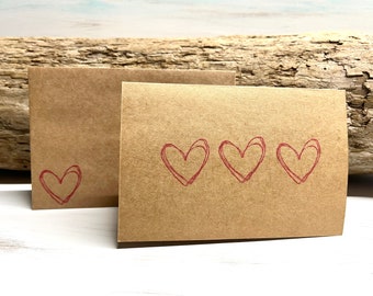 Hand Stamped Heart Card. Large 4x6 Card Made with Archival Ink and Kraft Paper. Gift Wrapping Add On. Blank Greeting Card.