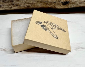 Hand Stamped Sea Turtle Gift Box. Gift Wrapping Add On. Brown Kraft Box. Customized Gift Box. Matching Gift Box.