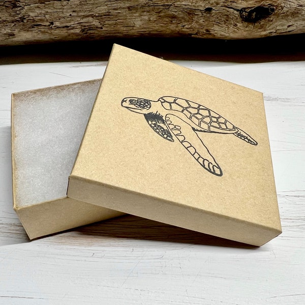 Hand Stamped Sea Turtle Gift Box. Gift Wrapping Add On. Brown Kraft Box. Customized Gift Box. Matching Gift Box.