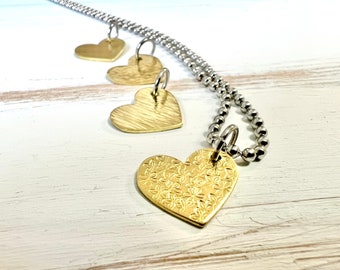 Customizable Hammered & Textured Raw Brass Heart Necklace. Custom Length Stainless Steel Chain. Layering Necklace. Charm Necklace.