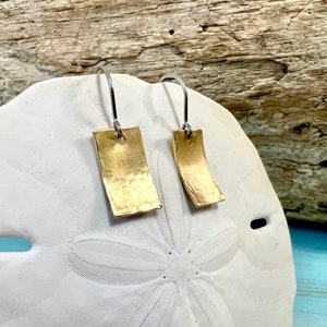 Made and Ready to Ship Little Lightly Hammered Brass Earrings with Stainless Steel Earwires. Small, Lightweight, Minimalist Earrings. image 5