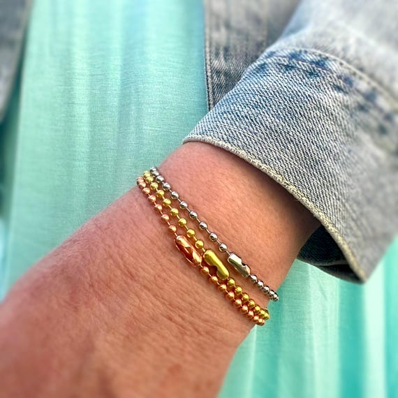 Mixed Metals Ball Chain Bracelet in Pure Raw Copper, Pure Raw Brass, or All Stainless Steel. 3.2mm Ball Chain. Made to Order!