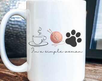 Knitting and Dogs Ceramic Mug, Funny Yarn Lover Gift, 15oz