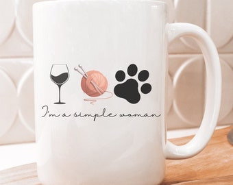Wine Knitting Dogs Ceramic Mug, Yarn Lover Gift, 15oz