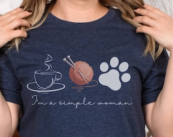 Coffee Knitting Dogs Graphic Tee, Yarn Lover Gift