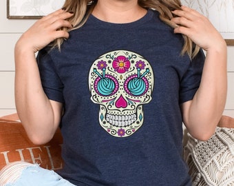 Sugar Skull Knitting T-Shirt, Yarn Lover Graphic Tee
