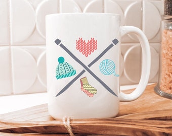 Knitting Ingredients Ceramic Mug, Funny Yarn Lover Gift