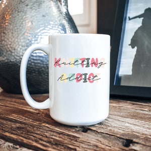 Knitting Mug, Knitting Addict Pink, Ceramic Mug 15oz, Funny Knitting Gift, Gift For Her, Knitting Coffee Mug, Knitter Mug, Yarn Lover