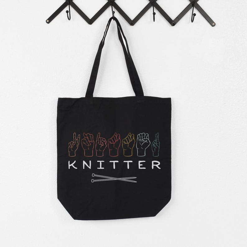 Funny American Sign Language Project Canvas Tote Bag, Knitter ASL, Gift ...