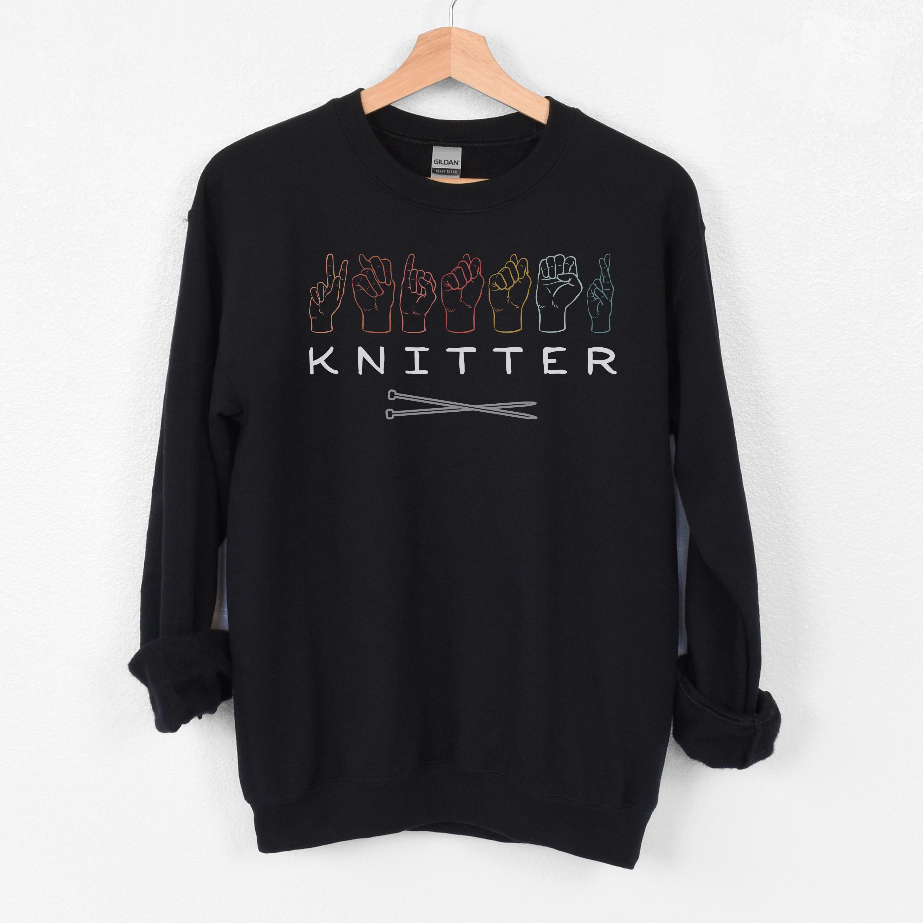 Funny American Sign Language Knitting Sweatshirt, Knitter ASL, Gift for ...