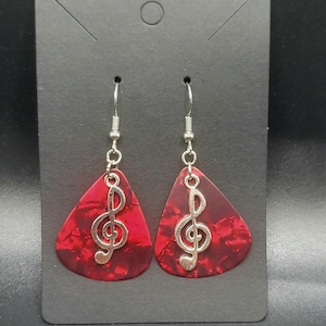 Handmade Red Guitar Pick Earrings