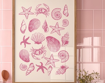 Pink Seashell Print: Preppy Beach Coastal Wall Art (Instant Digital Download)