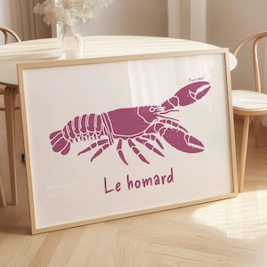 ロブスター - Le Homard デジタルポスター | Pince moi! フランス語の名言アートウォール | 面白いキッチン/ダイニングルームのデコレーション | ビーチハウスのバスルームの印刷物