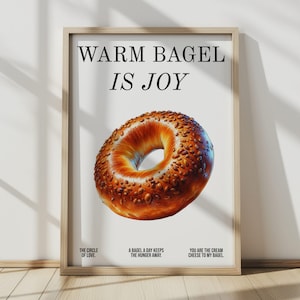 Poster di arte digitale Bagel / Decorazione murale perfetta per gli amanti della colazione / Illustrazione di cibo locale di Montreal, New York / Opera d'arte di panetteria artigianale