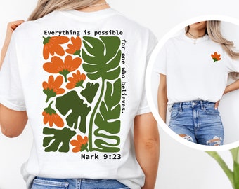 Camiseta Boho Cristã: Versículo Bíblico Floral Vintage, Camiseta em Cores Confortáveis