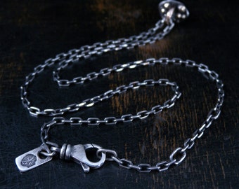 2.6mm Sterling silver mini anchor chain Made To Order with deep antique finish and extender links