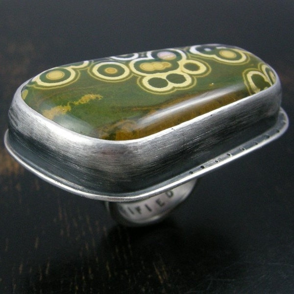 Chunky Ocean Jasper ring sterling silver yellow and white orbs