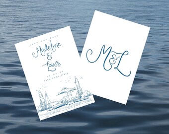 Lake Como Save The Date Template – Italian Poolside Illustration (Digital Template)