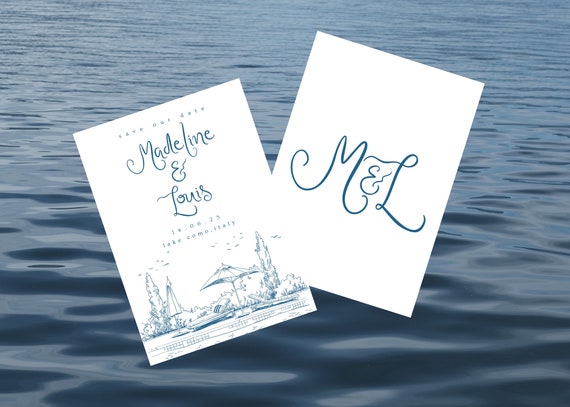 Lake Como Save The Date Template – Italian Poolside Illustration (Digital Template)