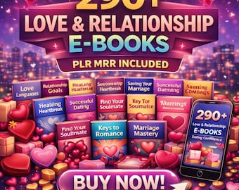 Mais de 290 e-books sobre amor e relacionamentos com direitos de revenda PLR e MRR inclusos. Temas como namoro, casamento, cura e amor-próprio. Disponível para download digital.