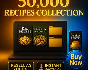 50,000 Recetas PLR MRR, Recetas para la Diabetes, Recetas Fitness, Recetas de Panadería, Recetas Keto, Libro de Recetas, Recetas de Comida, Recetas Bajas en Carbohidratos Digitales