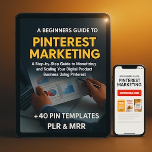 Pinterest Marketing eBook + 40 Pin Templates: PLR MRR Canva (Digital Download