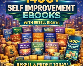 Paquete de más de 1400 libros electrónicos de superación personal / Derechos de reventa PLR y MRR / Motivación, mentalidad y éxito / Descarga digital