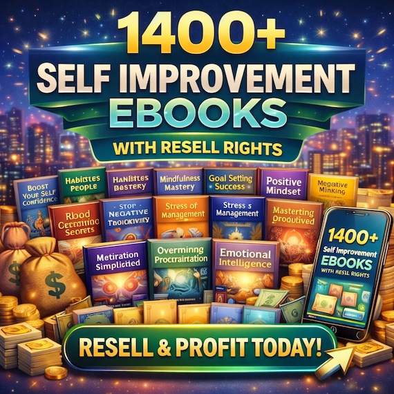 1400+ Self Improvement Ebooks Bundle | PLR & MRR Resell Rights | Motivation, Mindset, Success | Digital Download
