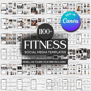PLR MRR 1100+ Instagram-mallar för fitness, gym, viktminskning och personlig tränare | Redigerbar i Canva | Kit för sociala medier för fitnesscoacher