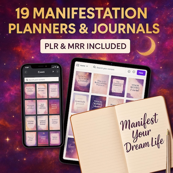 19 Manifestation Planners PLR & MRR, Gratitude Journal, Plr Planners, Manifestation Planner, Vision Board, Affirmations Journal,plr products