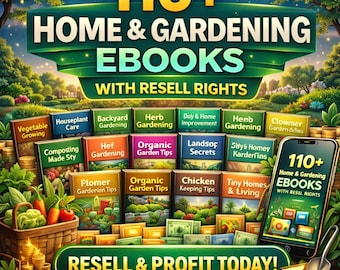Paquete de más de 110 libros electrónicos sobre hogar y jardinería / Derechos de reventa PLR MRR / Mejoras para el hogar y jardinería / Descarga digital
