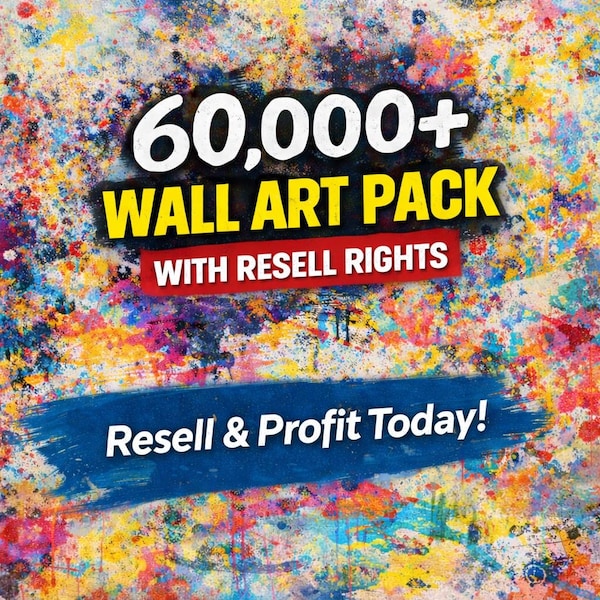 60,000点以上のウォールアートメガバンドルPLR MRR印刷可能なウォールアート（再販権付き）Etsy＆POD用デジタルアートパックヴィンテージ、モダン、抽象、アニメ