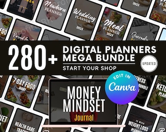280+ Digital Planners Mega Bundle | PLR MRR Editable Canva Templates for Resell, Organization, Productivity & Business Use, Plr Planners