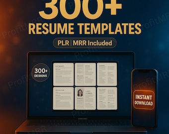 Pacote com mais de 300 modelos de currículo PLR MRR | Modelos profissionais de currículo para Canva e Word | Downloads digitais com direitos de revenda editáveis