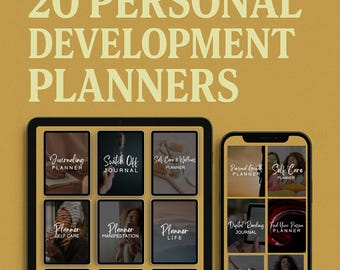 20 Personal Development Planners, Self-Love Journal, Canva Templates (PLR & MRR)