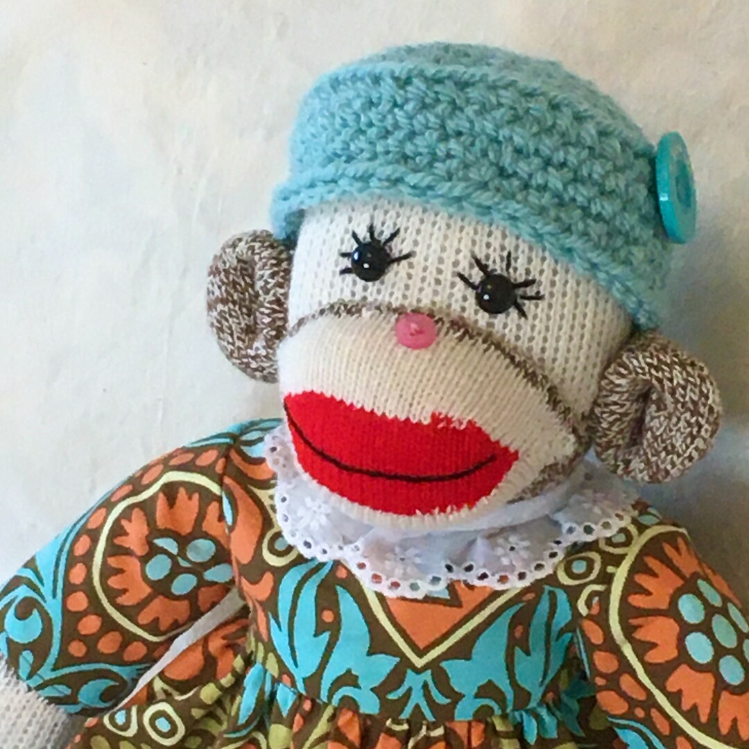 Dressed Sock Monkey, Girl Sock Monkey, Softie Sock Monkey, Toy Sock